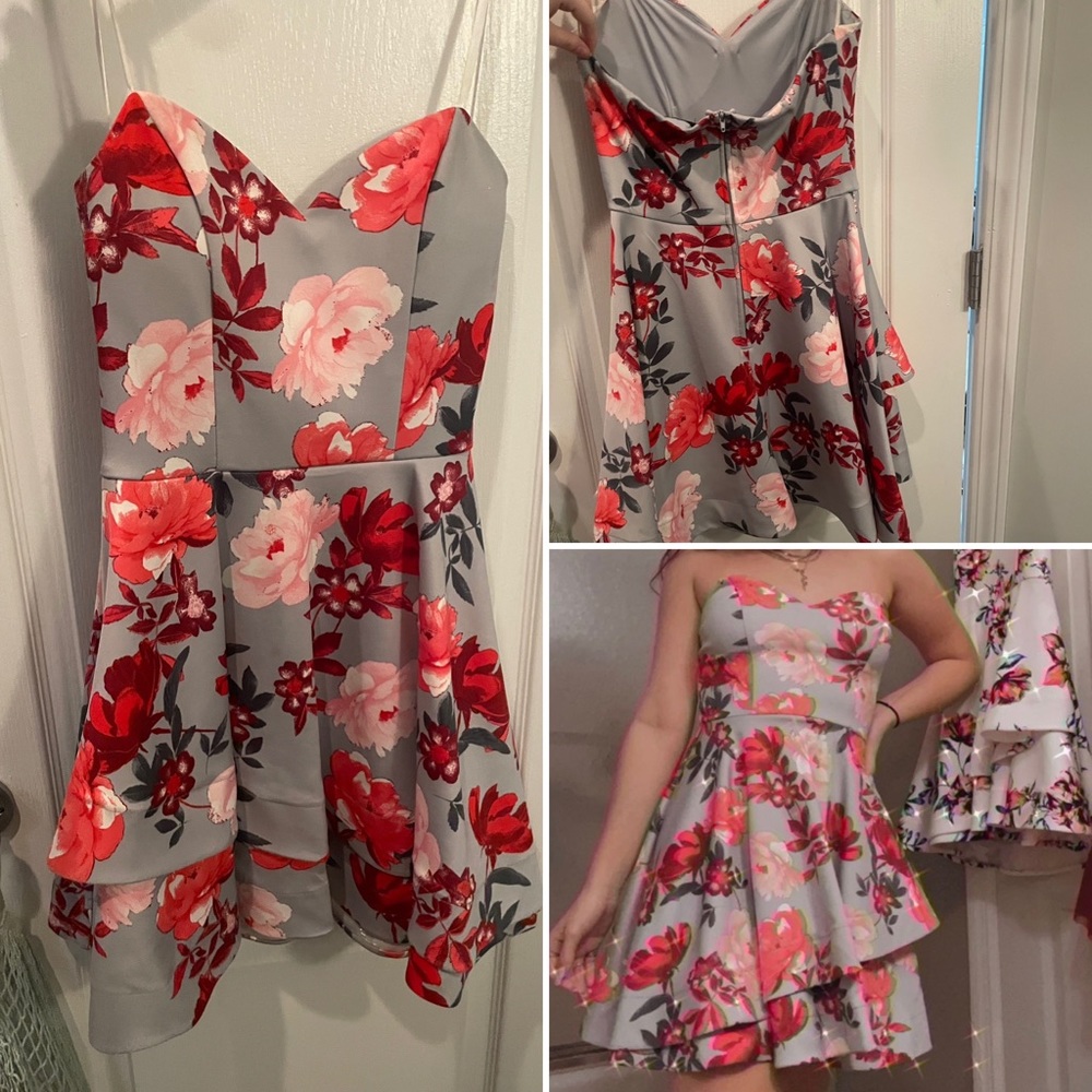Red floral homecoming dress